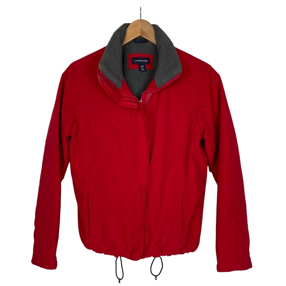 Lands End Red Women’s Fleece lined Bomber Jacket Wind Resistant